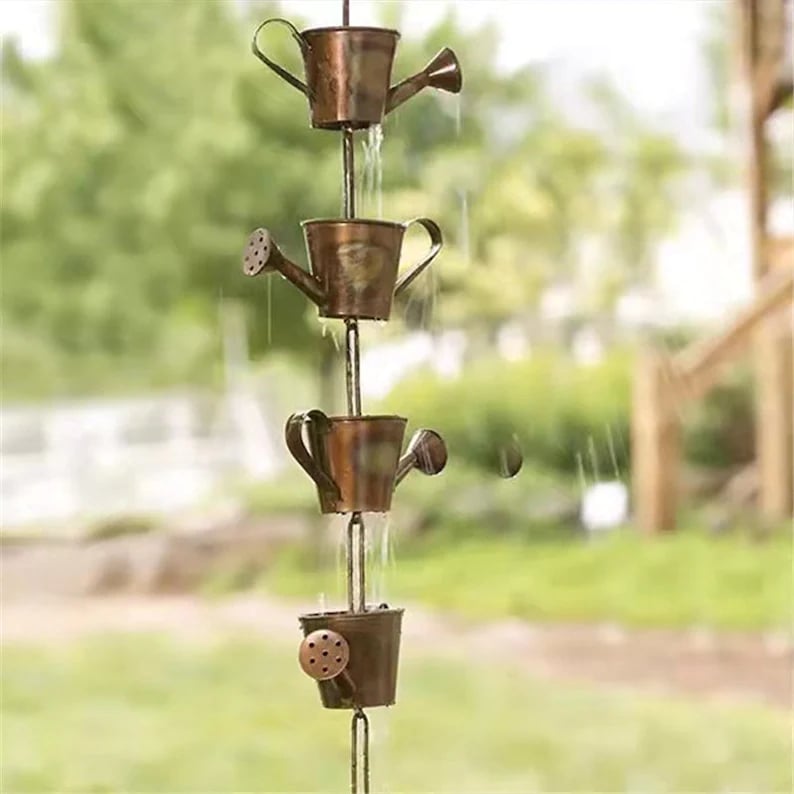 Steel Leaf Rain Chain With Temple Bells