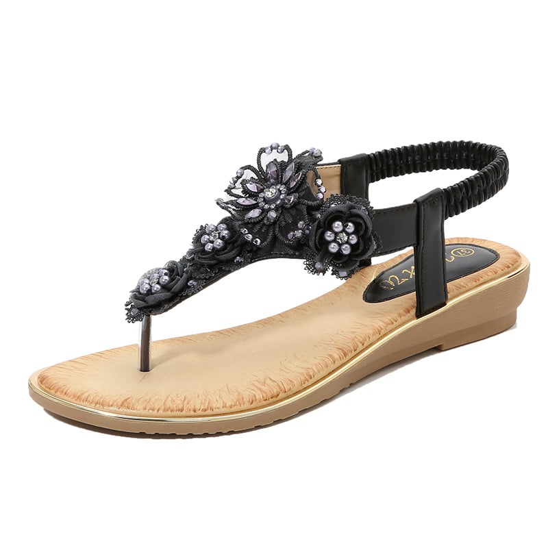 Rhinestone Floral Pattern Slingback Summer Beach Sandals