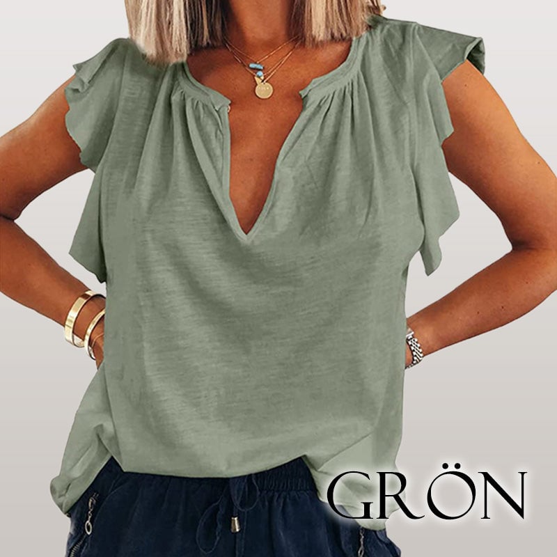 🔥Women's Deep V-Neck Ruffle Sleeve T-Shirt