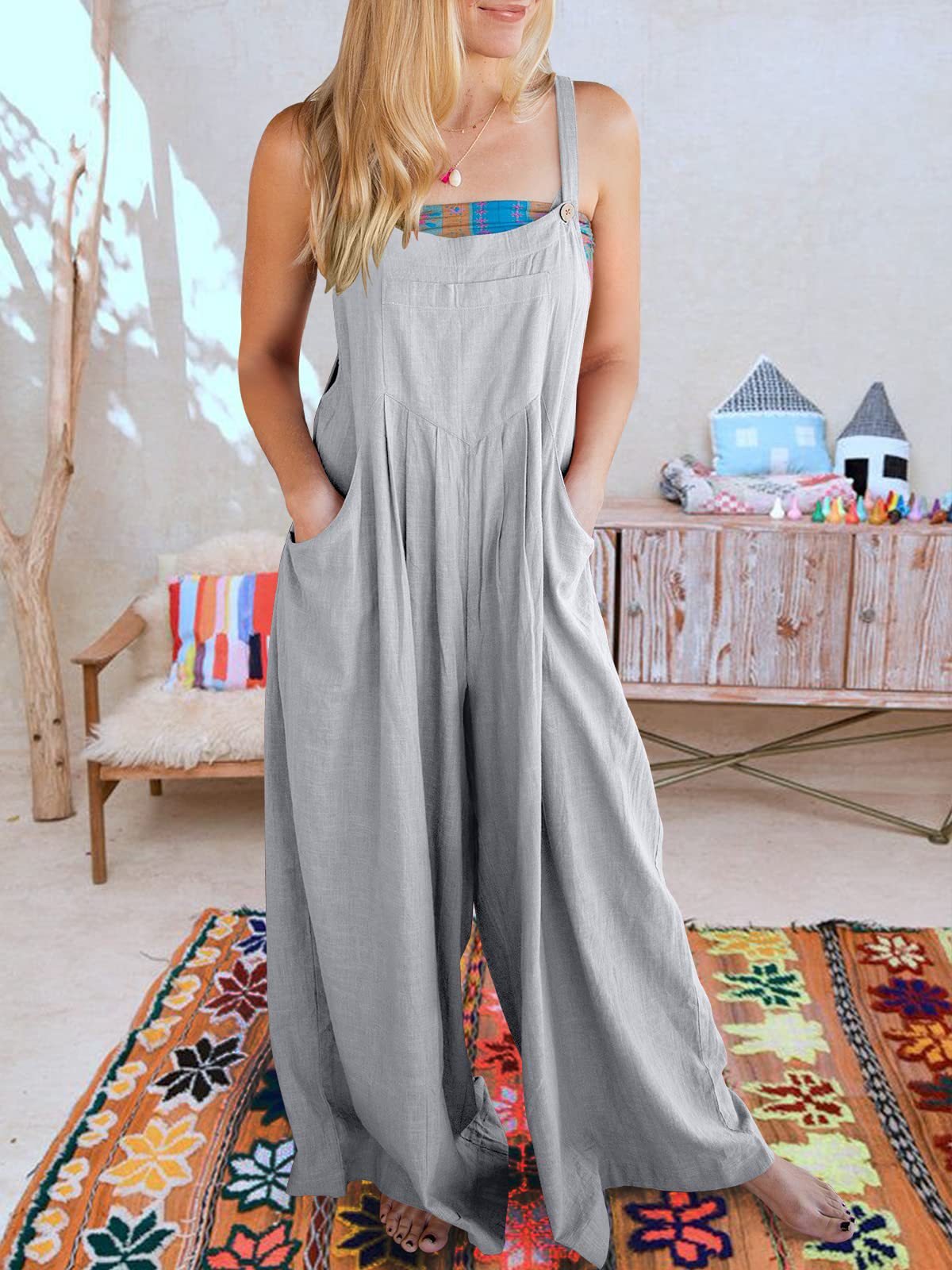 Plus Size Wide Leg Overalls Jumpsuit (Buy 2 Free Shipping)