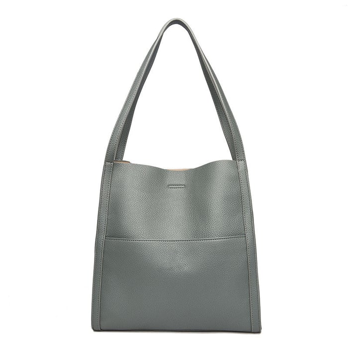 Solid color genuine leather shoulder bag