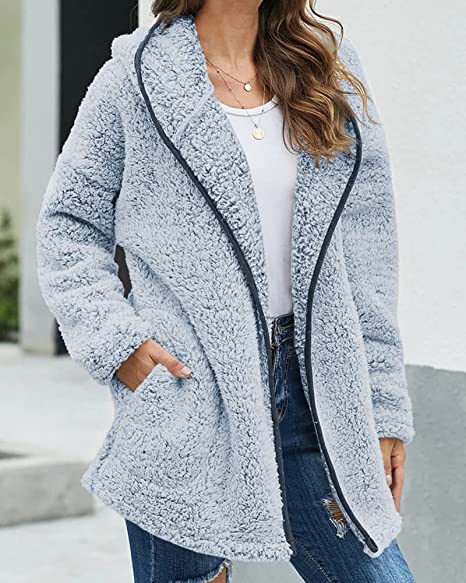 Women's oversized hooded fluffy fleece coat