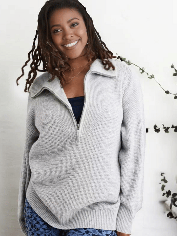 Cozy Half Zip Waffle Weave Sweater Set