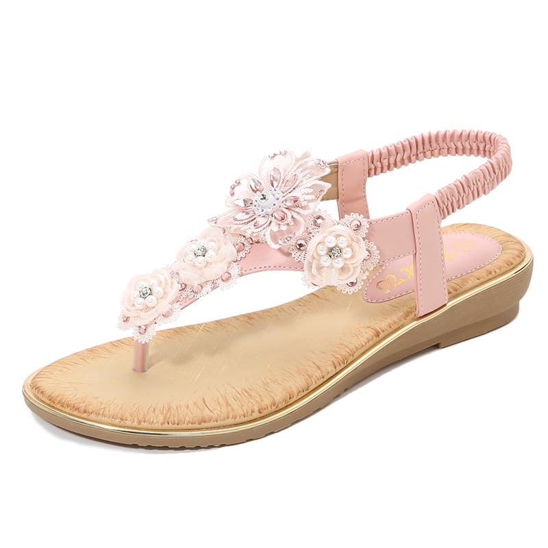 Rhinestone Floral Pattern Slingback Summer Beach Sandals