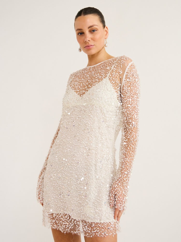 Marzia crystal-embellished gauze mini dress