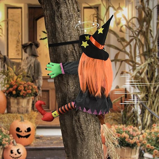 Halloween witch decoration, collapsed witch on tree, scary halloween decoration for garden yard