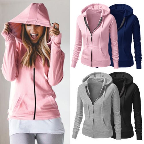 2023 Spring New Fashion Women'S Solid Color Hooded Pocket Zipper Cardigan Long Sleeve Sweater