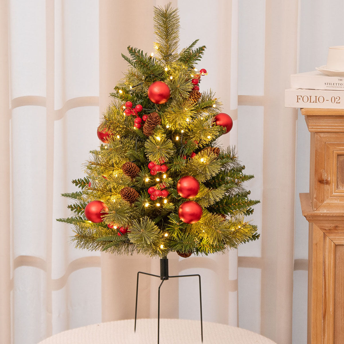 pre-lit artificial christmas tree feel real urn filler