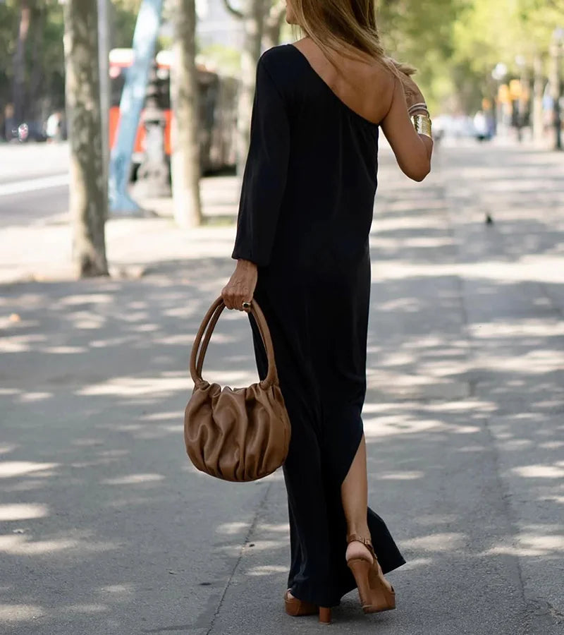 Flowing off shoulder maxi dress