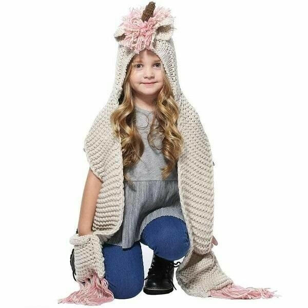 KNITTED UNICORN HATS WITH SCARF SET WINTER WINDPROOF