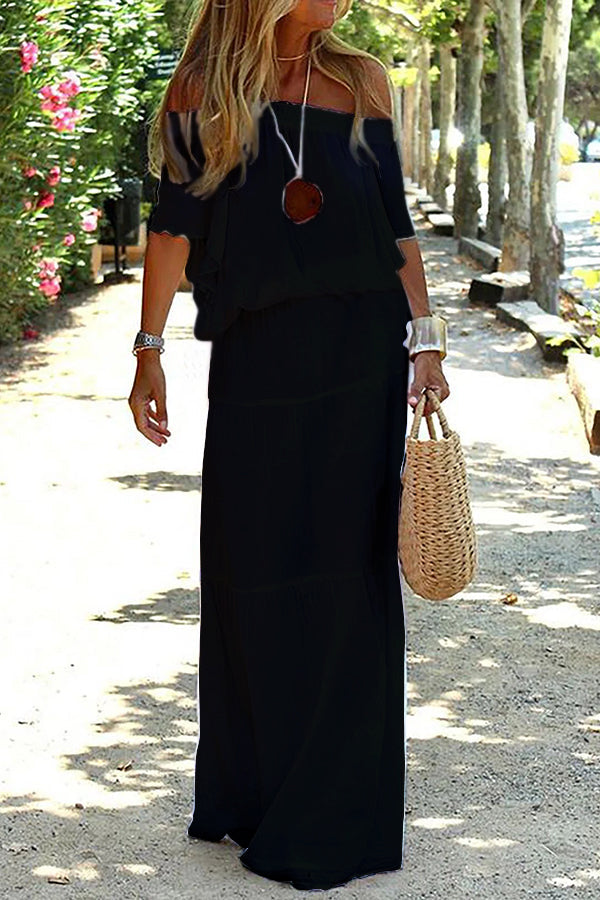 Casual Off Shoulder Solid Beach Maxi Dress