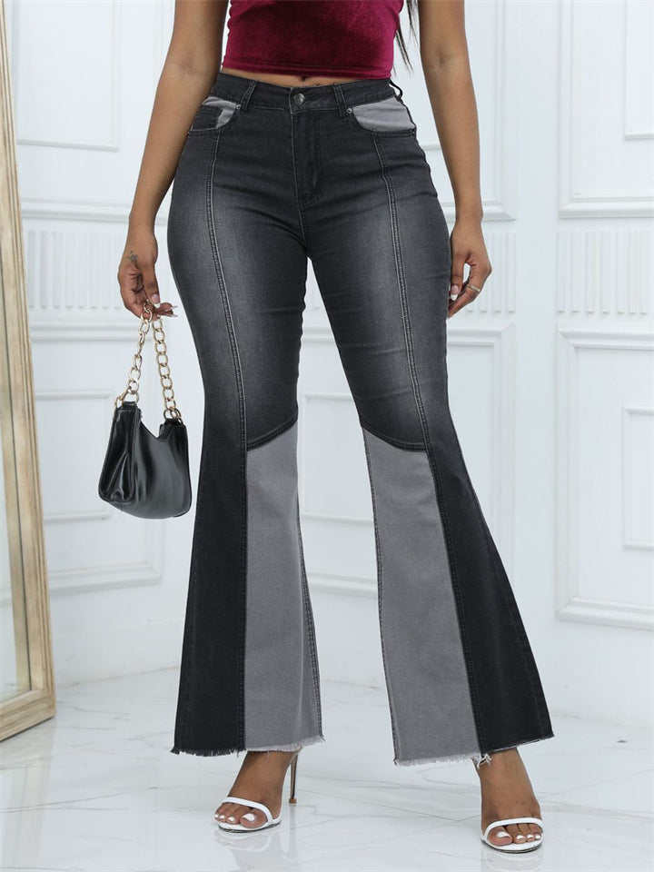 Trendy Sexy High-rise Contrast Color Women's Denim Flare Pants