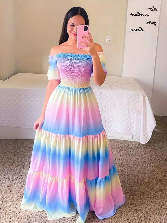 Gradient Print Tiered Dress