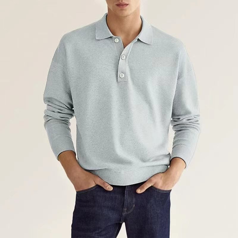 Men's Casual Loose Lapel Long Sleeve Polo Shirt