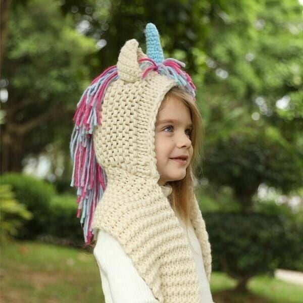 KNITTED UNICORN HATS WITH SCARF SET WINTER WINDPROOF