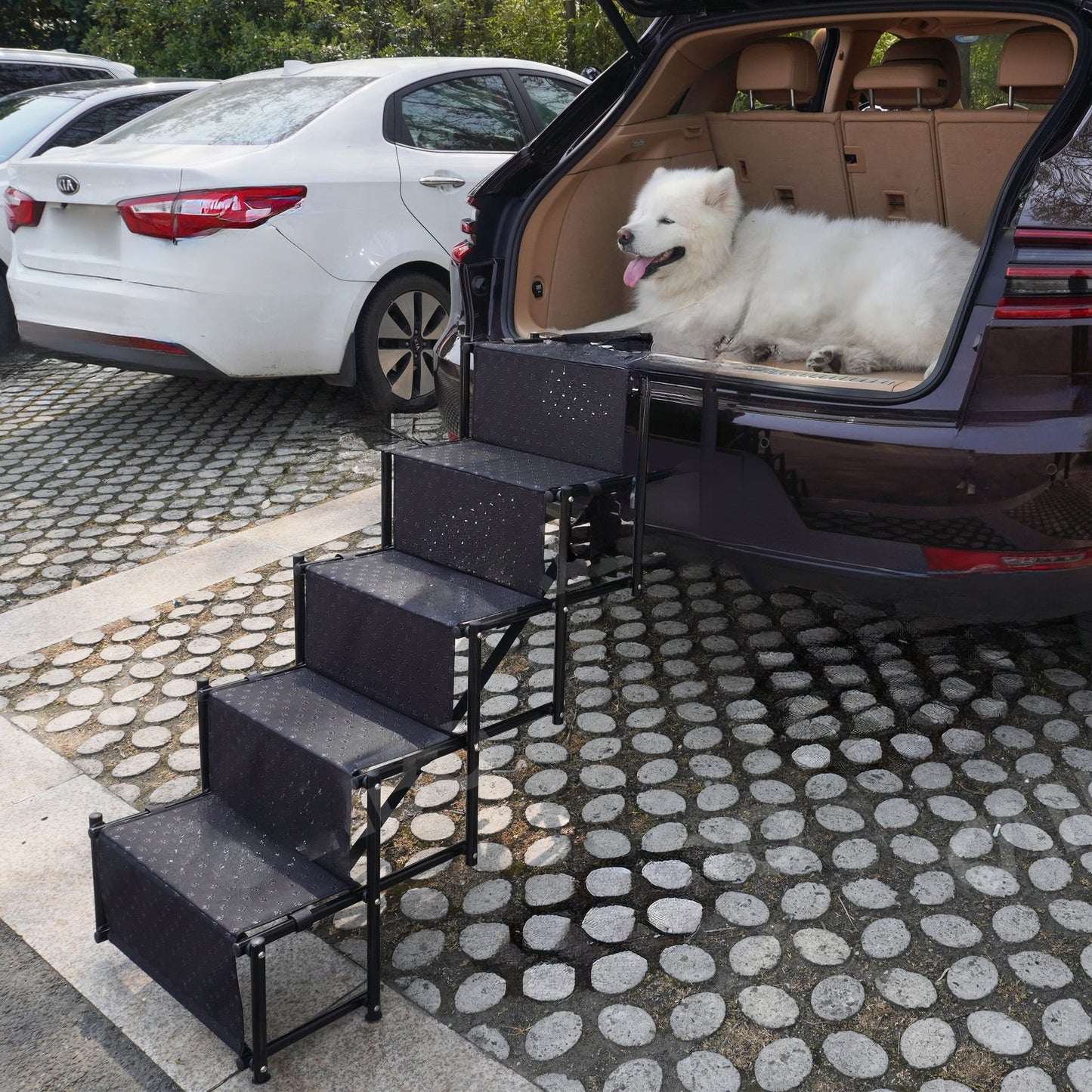 Foldable Dog Car Ramp - Portable Pet Steps for Large Dogs, Non-Slip Surface - Supports Up to 200 lbs - SUVs, Trucks, and Cars