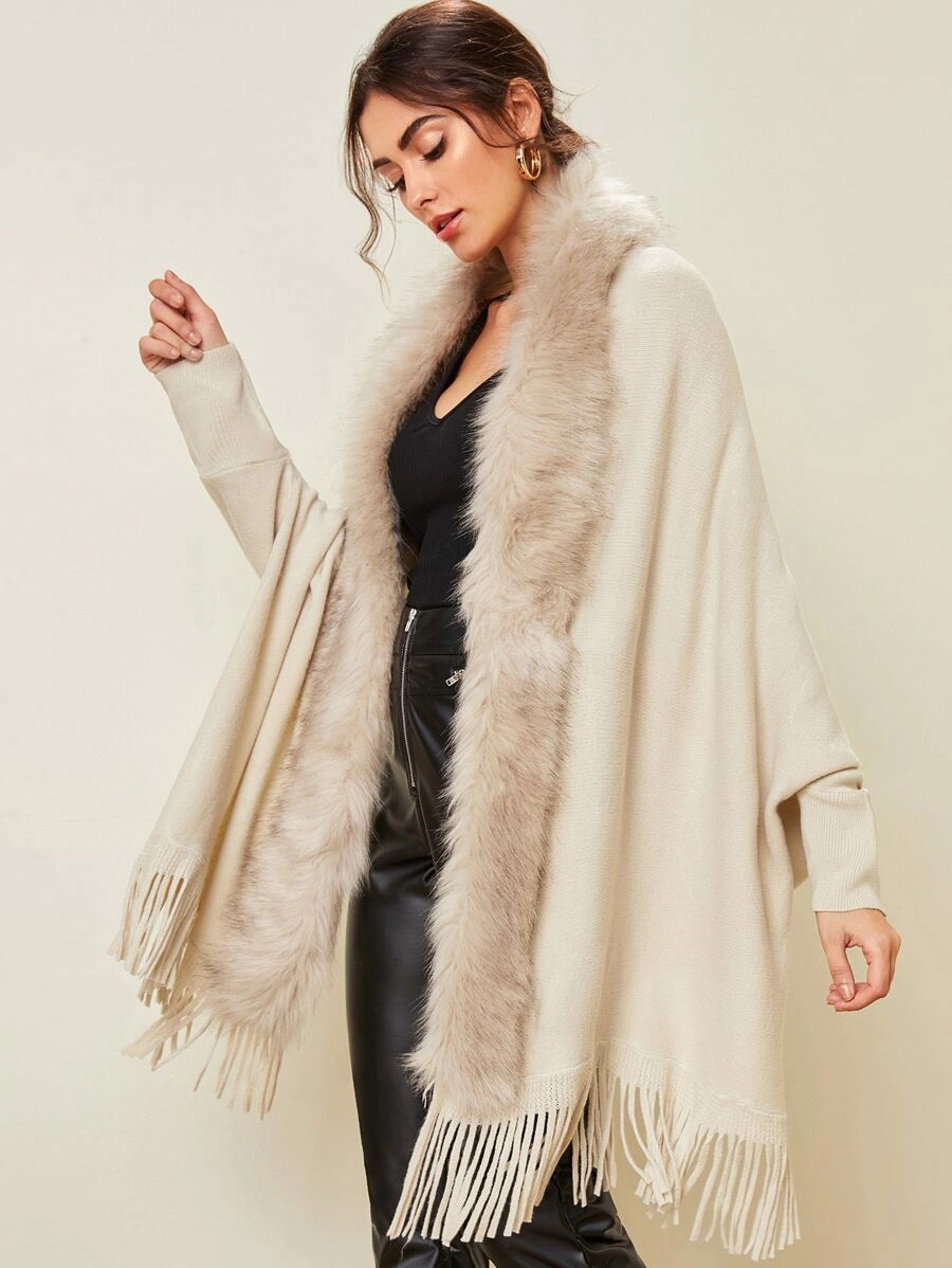 Autumn and Winter Women's Long-sleeved Round Neck New Fur Collar Shawl Cardigan Sweater Coat