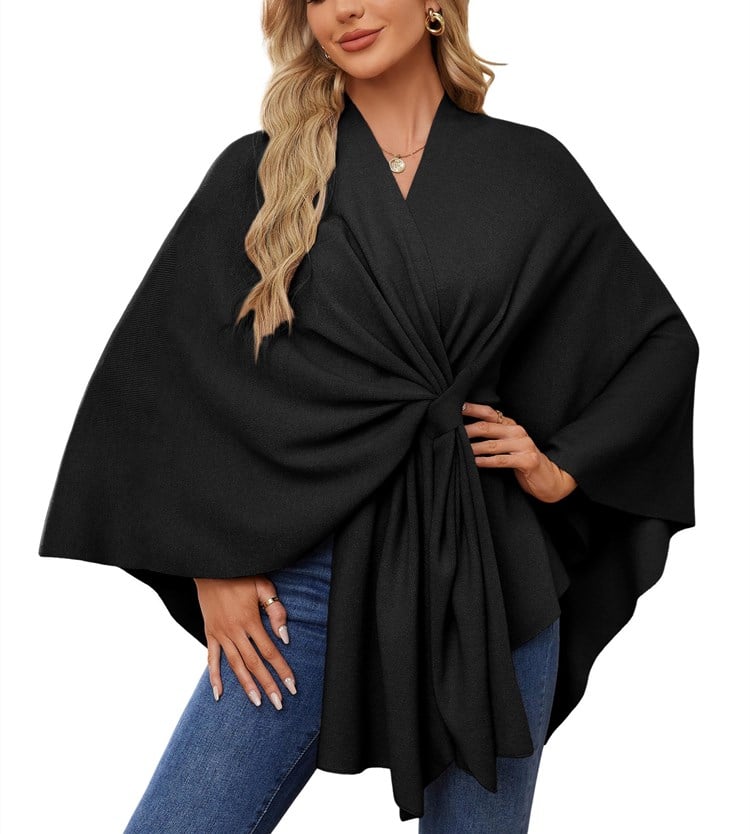 Elegant Shawl Wraps Soft Open Front Poncho Sweater