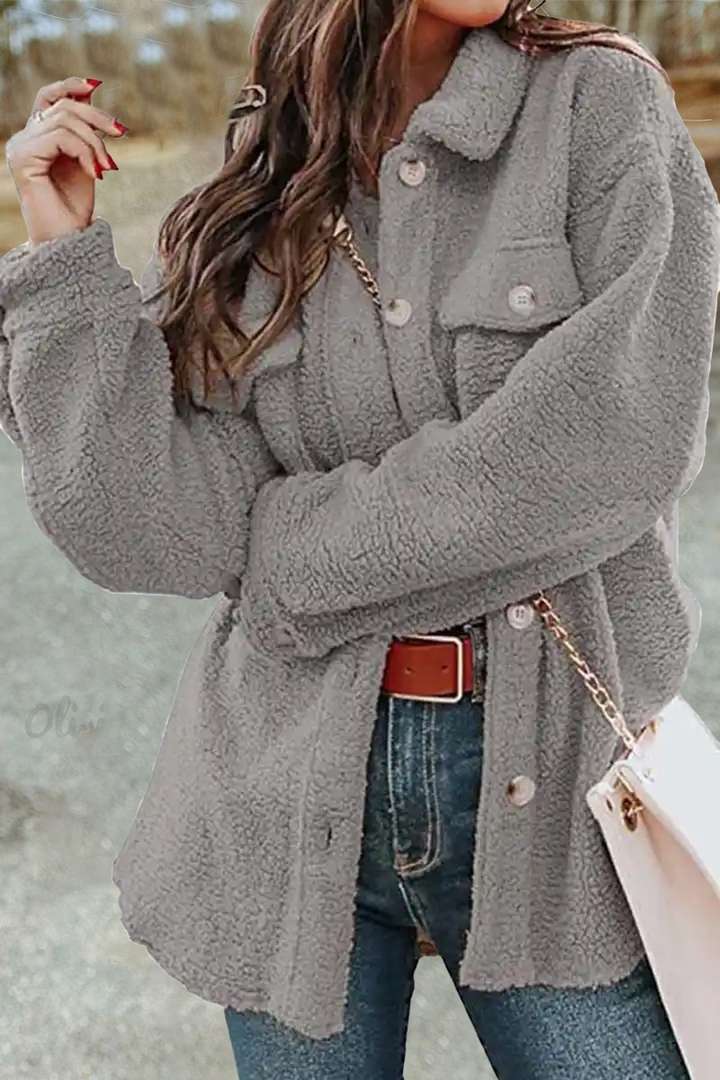 Women's Plus Size Teddy Fleece Long Casual Coat