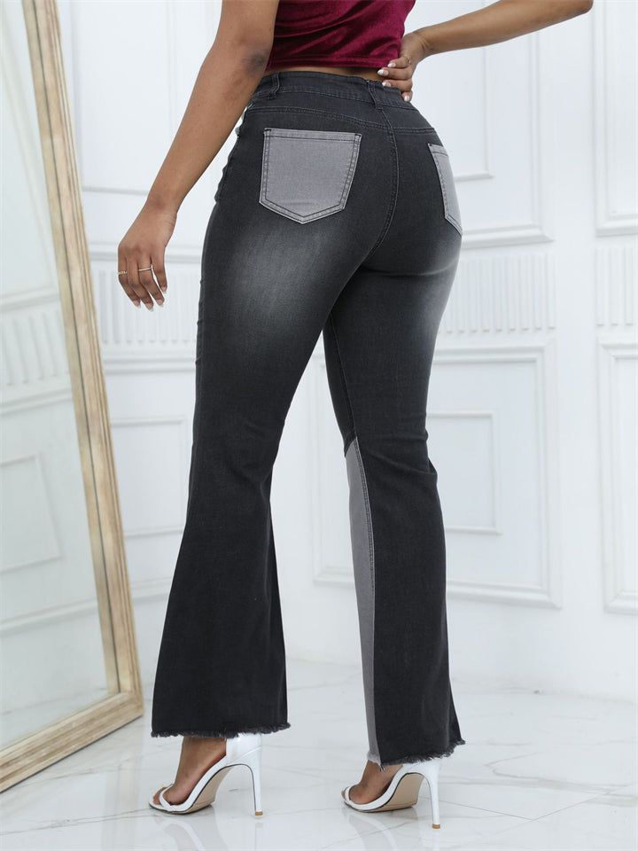 Trendy Sexy High-rise Contrast Color Women's Denim Flare Pants