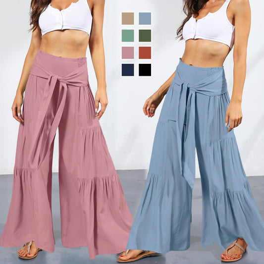 🔥Buy 1Get 1 Free Limited to the first 500🔥Women's Tiered Palazzo Pants - Flowy Elastic High Waisted Wide Leg Beach Pants