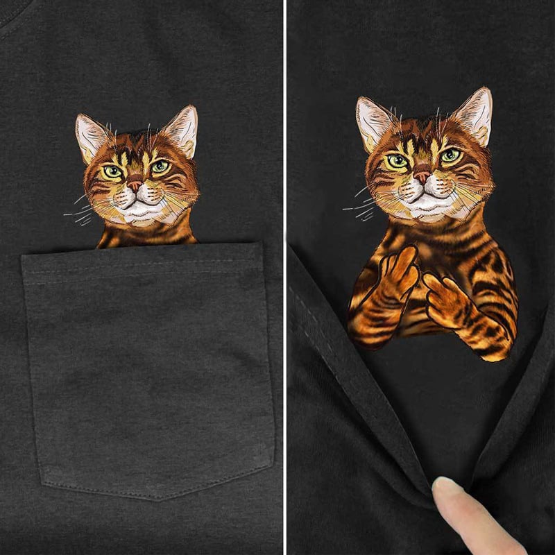 😾🖕Pocket Middle Finger Cat T-Shirt(Buy 2 Free Shipping)