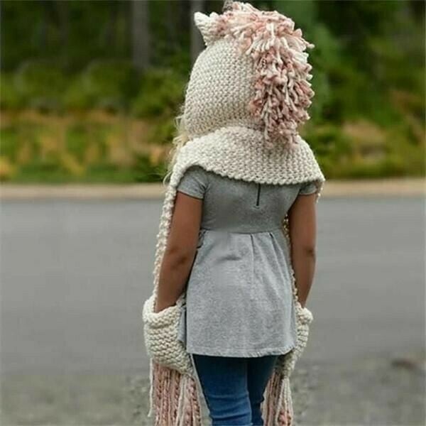 KNITTED UNICORN HATS WITH SCARF SET WINTER WINDPROOF