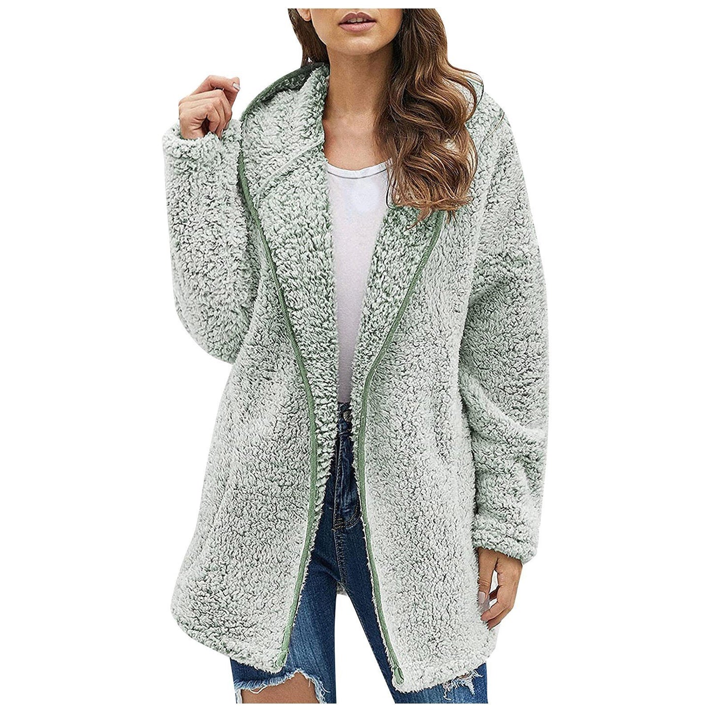 Women's oversized hooded fluffy fleece coat