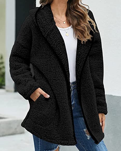 Women's oversized hooded fluffy fleece coat