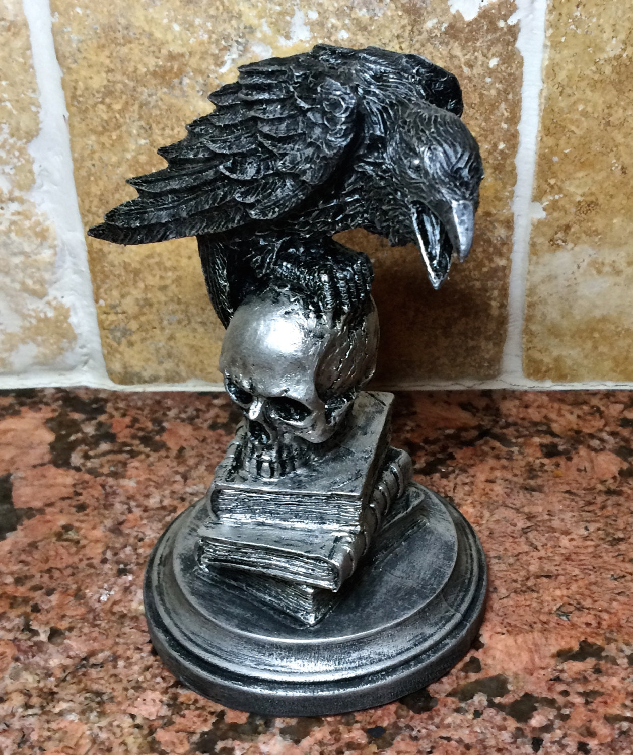 Gothic hand painted raven statue