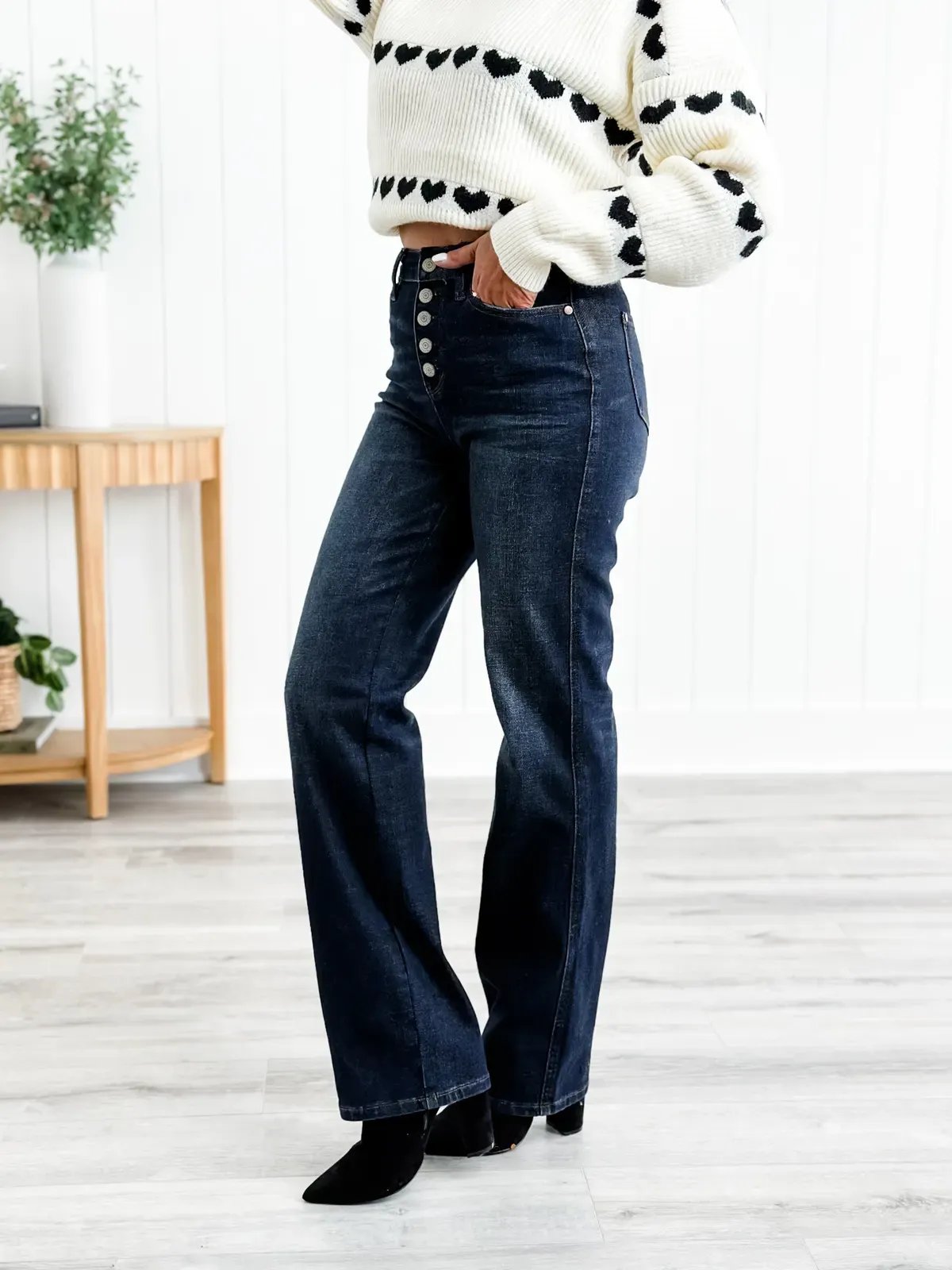 Mid Rise Button Fly Bootcut Jeans