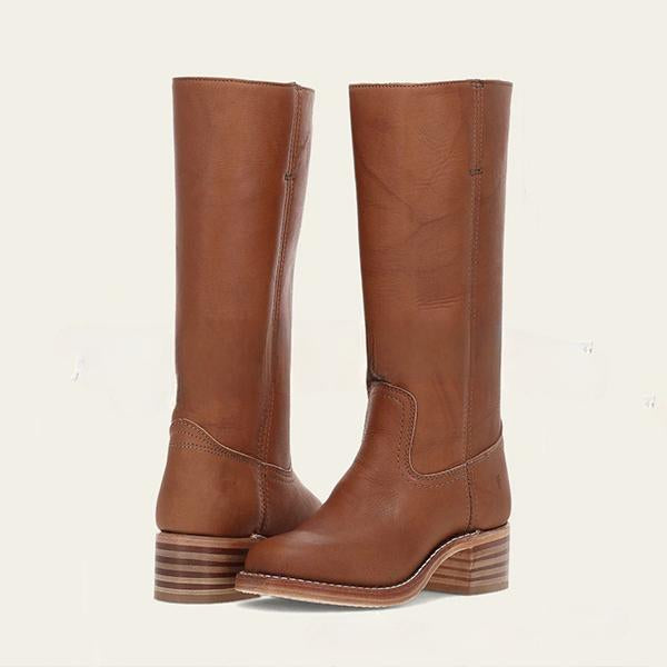 Women's Retro Simple Square Toe Western Boots