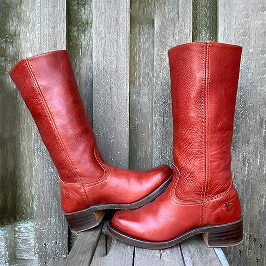 Women's Retro Simple Square Toe Western Boots