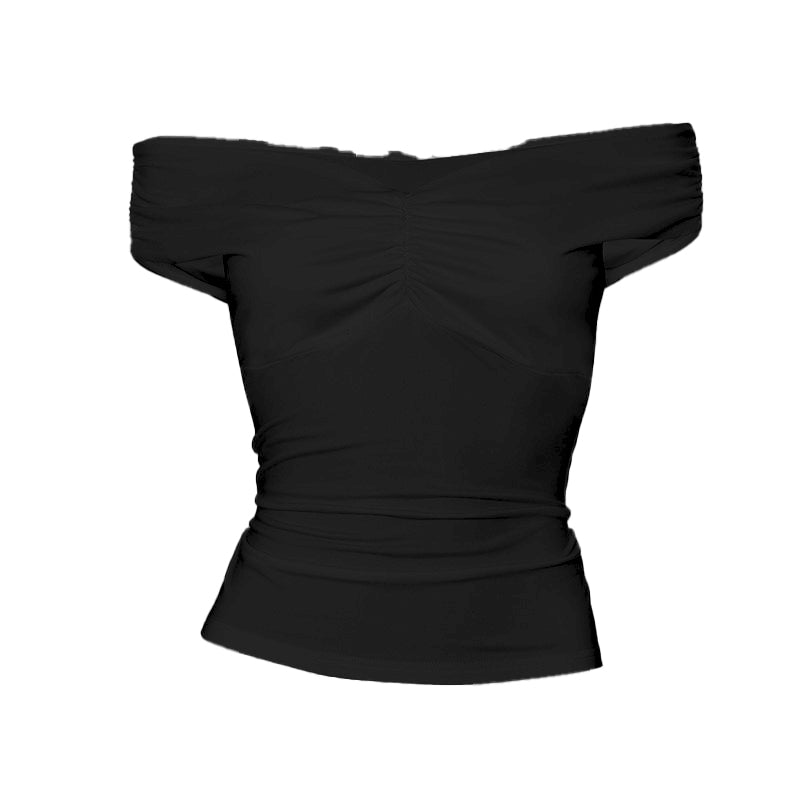 Off shoulder ruched v neck solid top