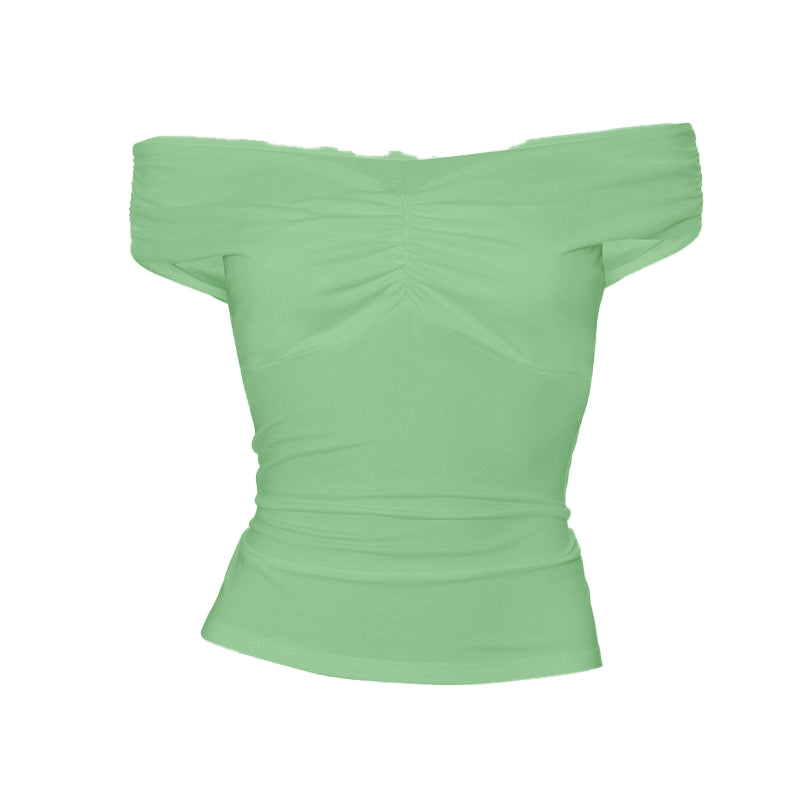 Off shoulder ruched v neck solid top