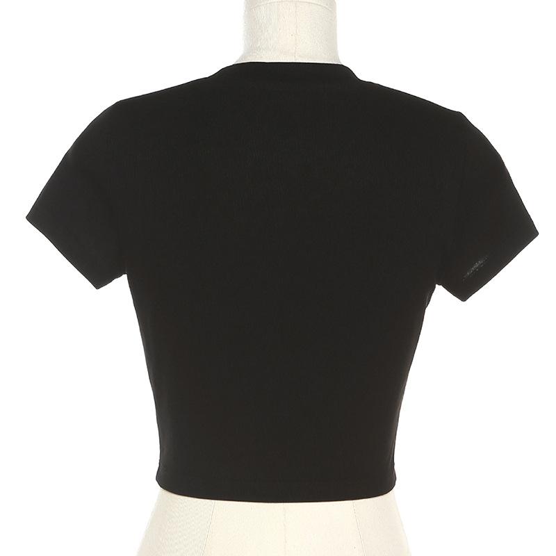 Short sleeve crewneck "R"embroidery crop top goth Alternative Darkwave Fashion goth Emo Darkwave Fashion