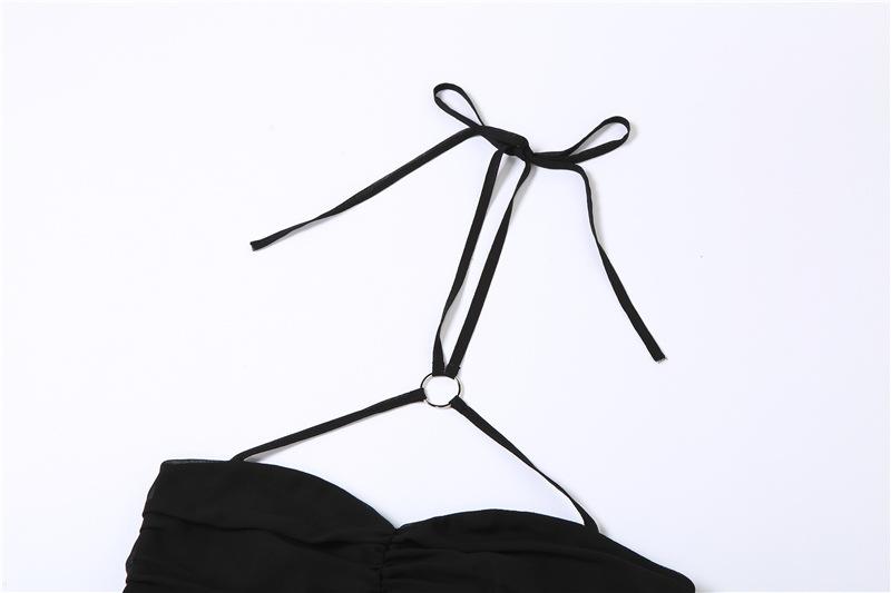 Chiffon ruffle o ring ruched halter backless button crop top goth Alternative Darkwave Fashion goth Emo Darkwave Fashion