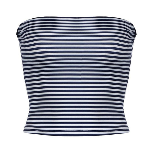 Striped print backless tube top