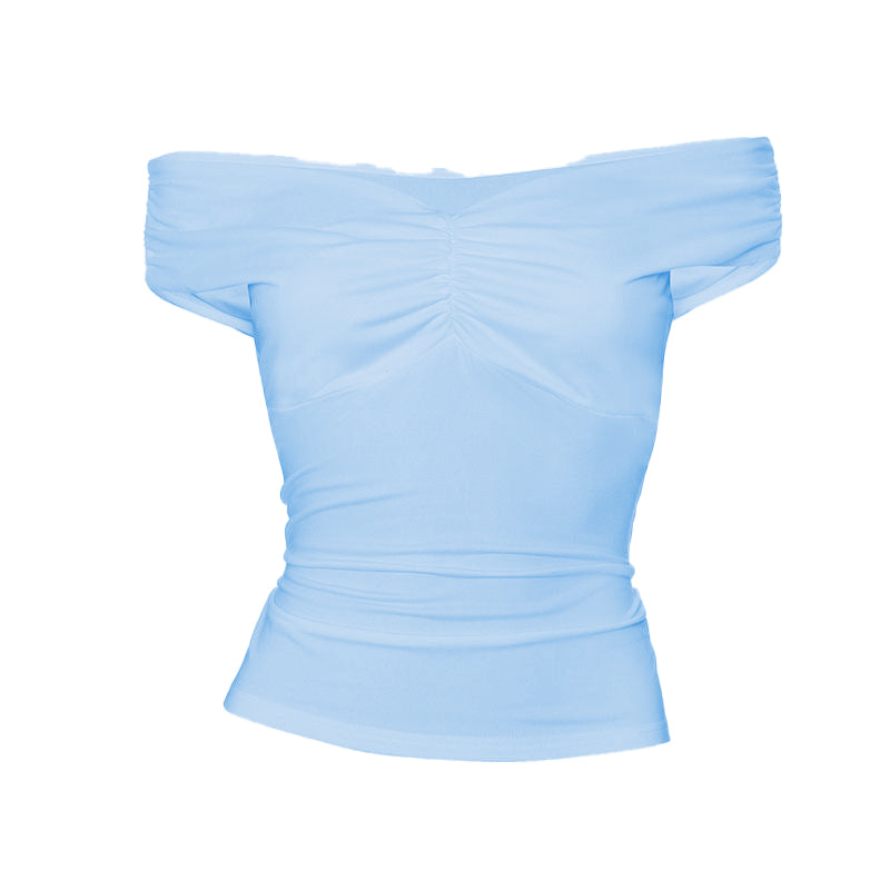 Off shoulder ruched v neck solid top