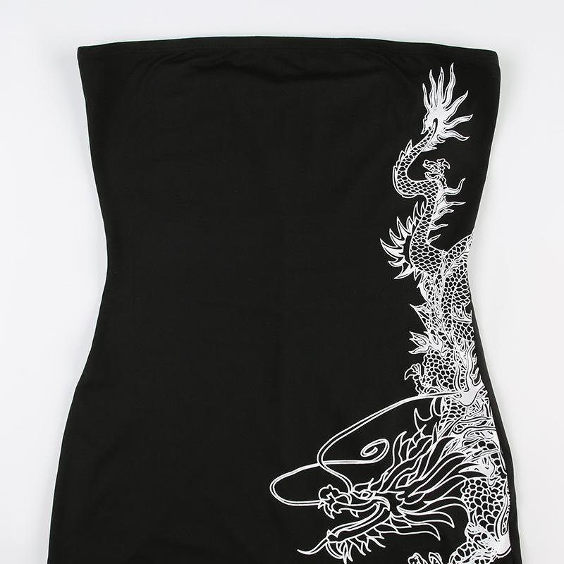 Dragon print backless tube romper