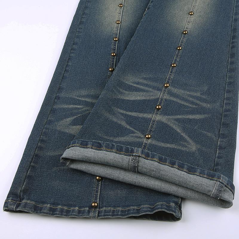 High rise beaded contrast flared jeans grunge 90s Streetwear Disheveled Chic Fashion grunge 90s Streetwear Distressed Fashion