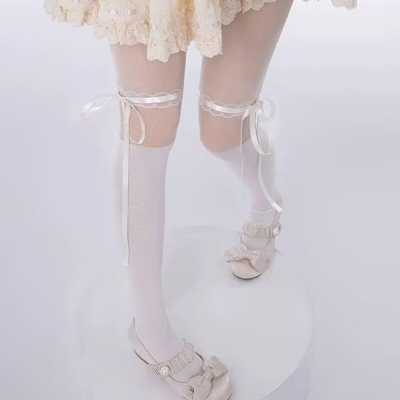 Patchwork ribbon bowknot tights