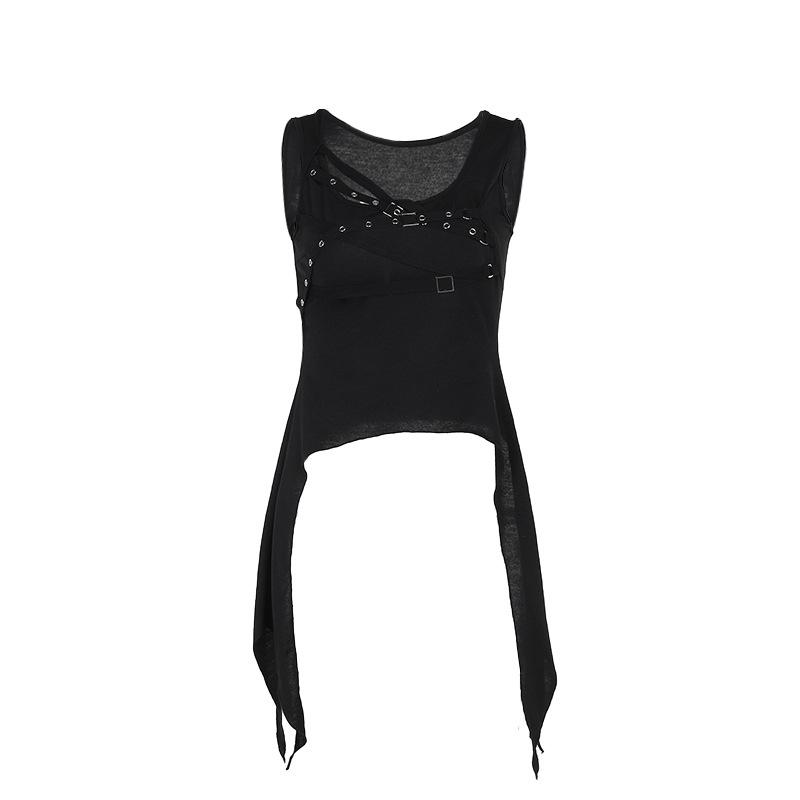 U neck cross front solid top