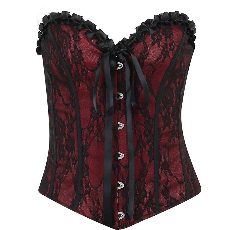 Sweetheart neck backless ruffle button corset contrast top goth Alternative Darkwave Fashion goth Emo Darkwave Fashion