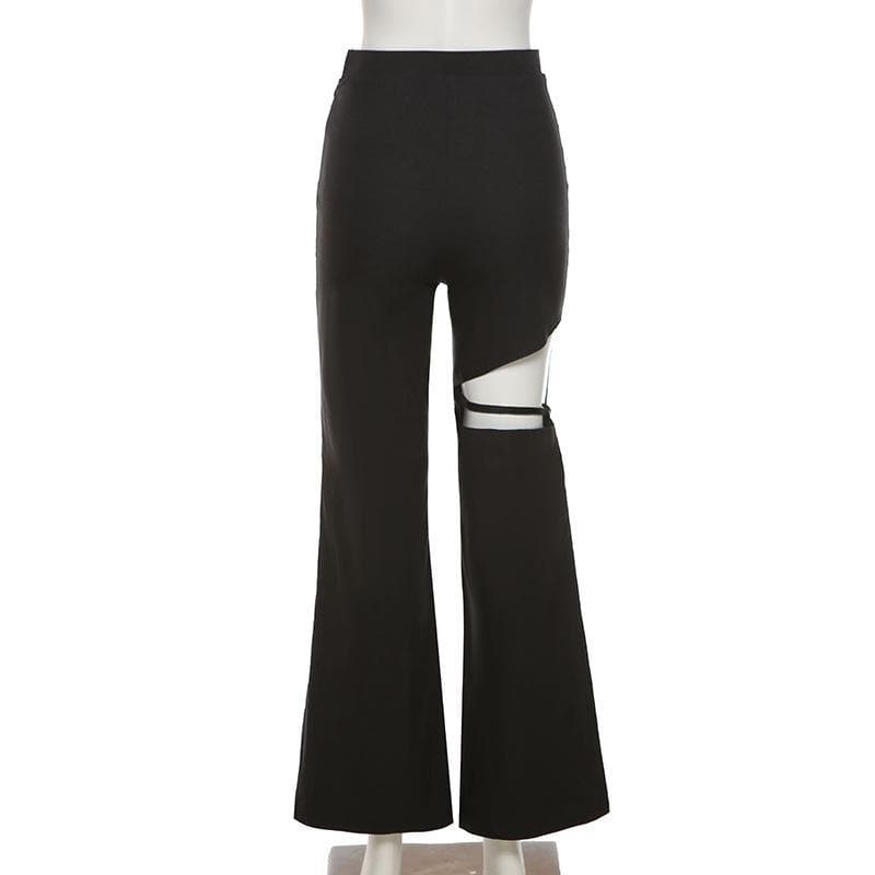 Zip up hollow out flared solid pant y2k 90s Revival Techno Fashion