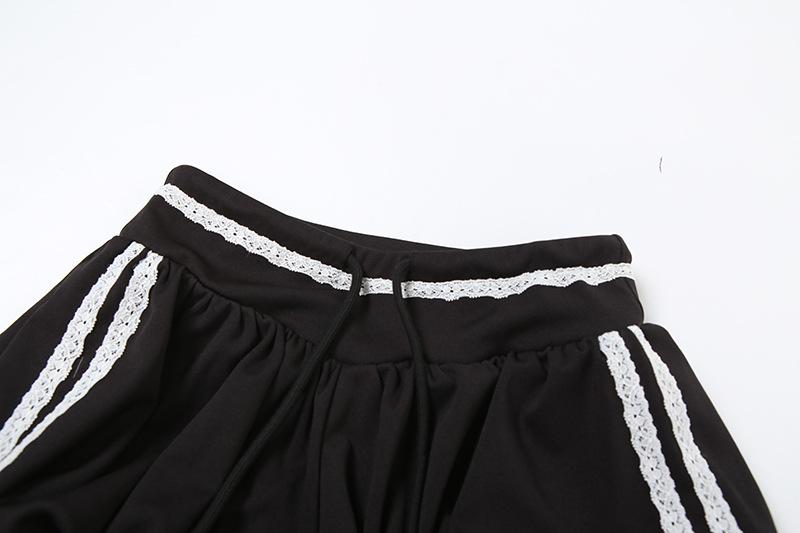 Lace hem self tie low rise pant