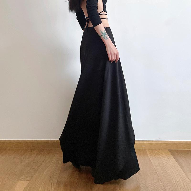 Solid lace up patchwork zip-up low rise maxi skirt y2k 90s Revival Techno Fashion