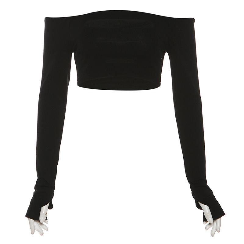 Hollow out off shoulder gloves long sleeve solid crop top y2k 90s Revival Techno Fashion