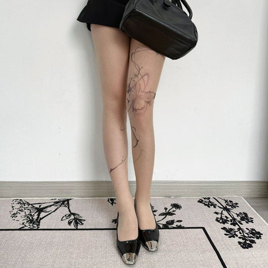 Butterfly print sheer mesh tights