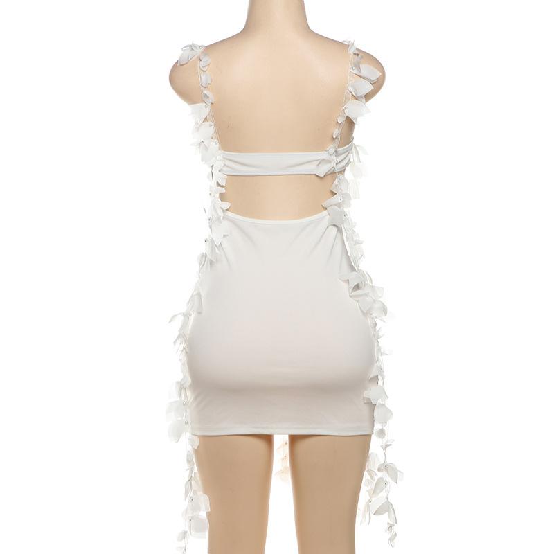 Sweetheart neck ruffle backless cami mini dress